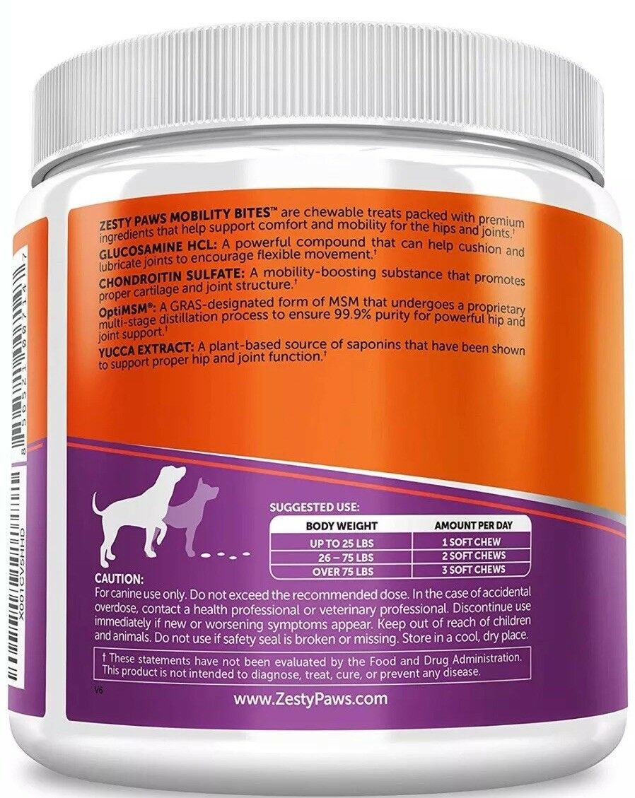 ZESTY PAWS GLUCOSAMINE FOR DOGS Hip & Joint Pain Arthritis 90 Soft