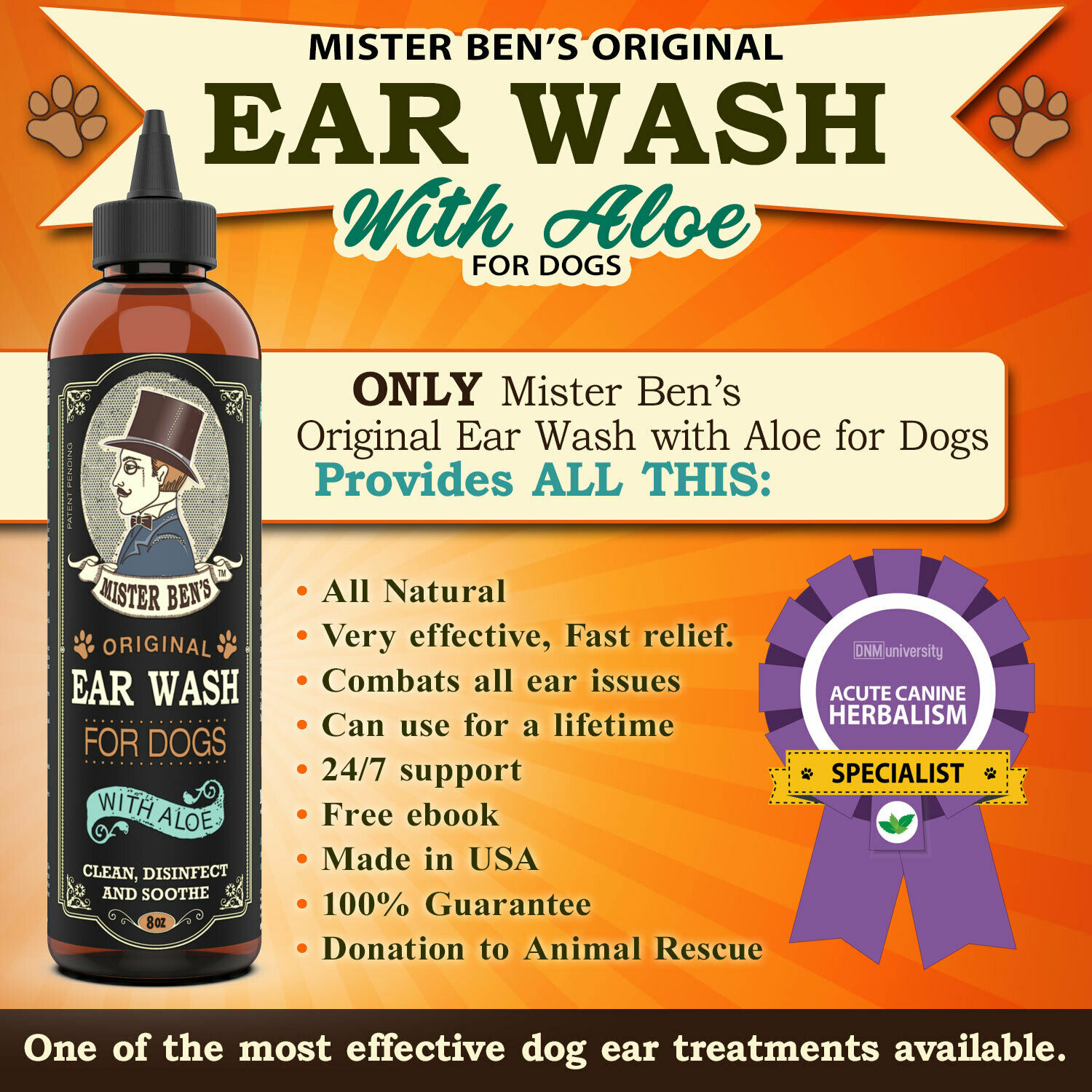 Dog Ear Infection Treatment by Mister Bens Original Ear Wash w/Aloe